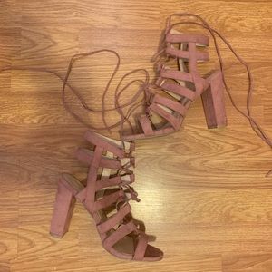 Pink lace up heels